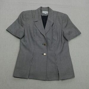 Preston & York Blazer Womens 6 Black White Short Sleeve Checkered Career Jacket